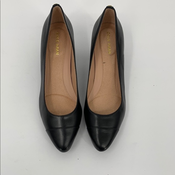 Cole Haan Go-To block heel pump black leather chunky pointed toe spectator new 6 - Picture 4 of 6
